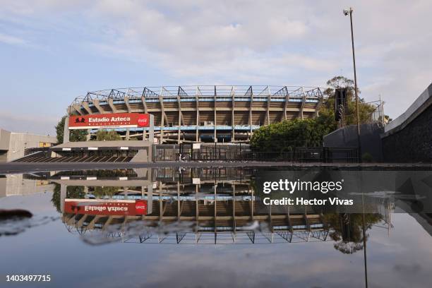 Outside view of Azteca Stadium on June 17, 2022 in Mexico City, Mexico. Mexico will host the 2026 FIFA World Cup sharing the organization with Canada...