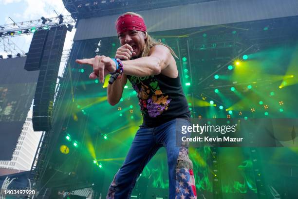 Bret Michaels of Poison performs onstage during The Stadium Tour at Truist Park on June 16, 2022 in Atlanta, Georgia.