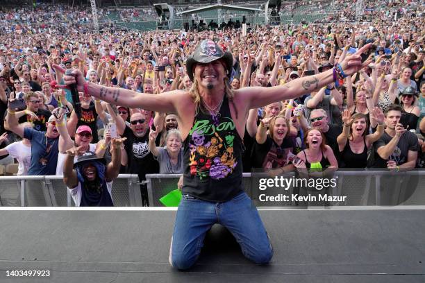 Bret Michaels of Poison performs onstage during The Stadium Tour at Truist Park on June 16, 2022 in Atlanta, Georgia.