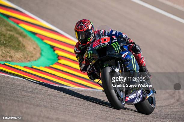 Fabio Quartararo of France and Monster Energy Yamaha MotoGP rides during the free practice of the MotoGP Liqui Moly Motorrad Grand Prix Deutschland...