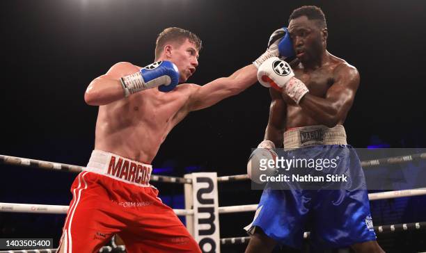 Marcos Molloy punches Gadatamen Taylor during the Super Featherweight fight between Marcos Molloy and Gadatamen Taylor as part of the Wasserman fight...