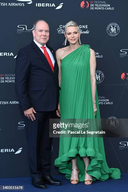 Prince Albert II of Monaco and Princess Charlene of Monaco attends the opening ceremony during the 61st Monte Carlo TV Festival on June 17, 2022 in...