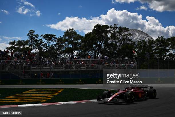 Charles Leclerc of Monaco driving the Ferrari F1-75 on track during practice ahead of the F1 Grand Prix of Canada at Circuit Gilles Villeneuve on...