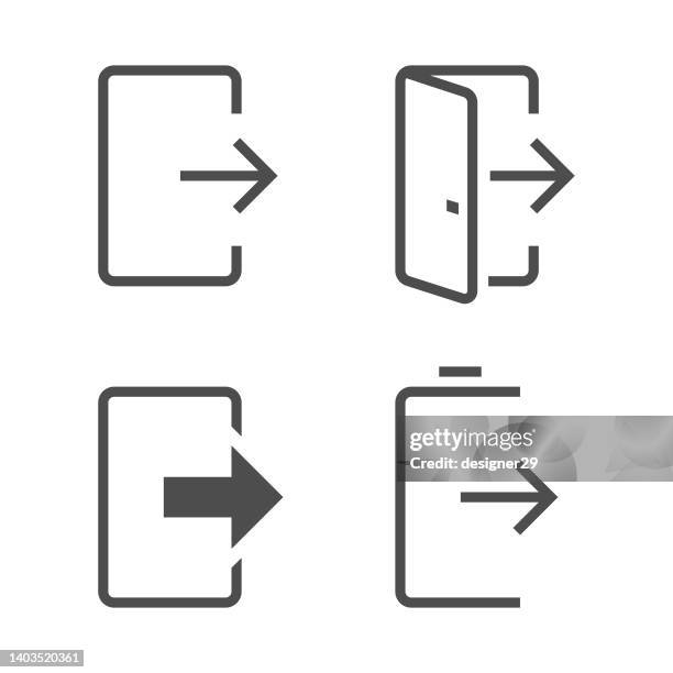 log out and exit line icon set. - building entrance stock illustrations