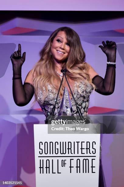 Inductee Mariah Carey speaks onstage at the Songwriters Hall of Fame 51st Annual Induction and Awards Gala at Marriott Marquis on June 16, 2022 in...
