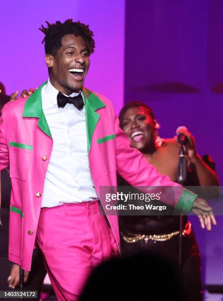 Jon Batiste performs onstage at the Songwriters Hall of Fame 51st Annual Induction and Awards Gala at Marriott Marquis on June 16, 2022 in New York...