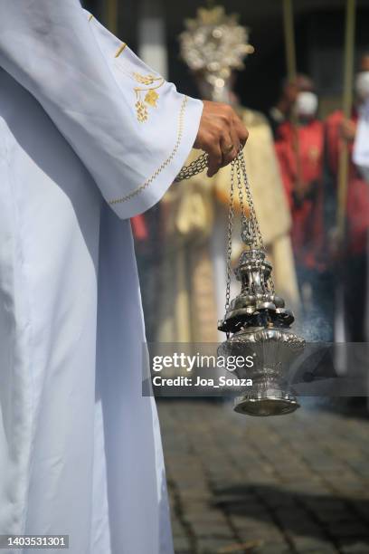 incense during catholic religious procession - censer stock pictures, royalty-free photos & images