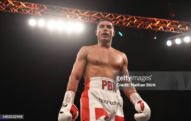 Josh Kelly during the Super Welterweight fight between Josh Kelly and Peter Kramer as part of the Wasserman fight night at M&S Bank Arena on June 17,...