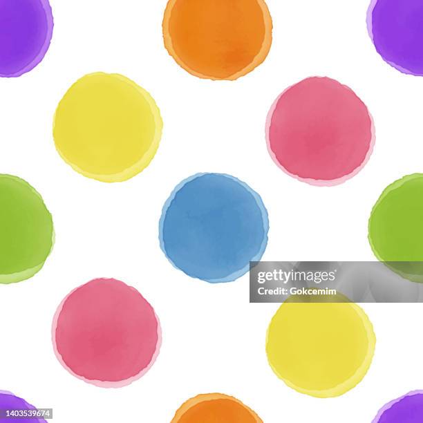 watercolor multicolored circles seamless pattern. abstract background, design element.vector tile, hand drawn childish background. party flyer template. design element for sale banners, posters, labels, invitation cards and gift wrapping paper. - playground background stock illustrations