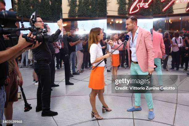 Designer Philipp Plein and Maria Vittoria Corà are seen at the presentation of the SS23 Billionaire collection during the Milan Fashion Week S/S 2023...