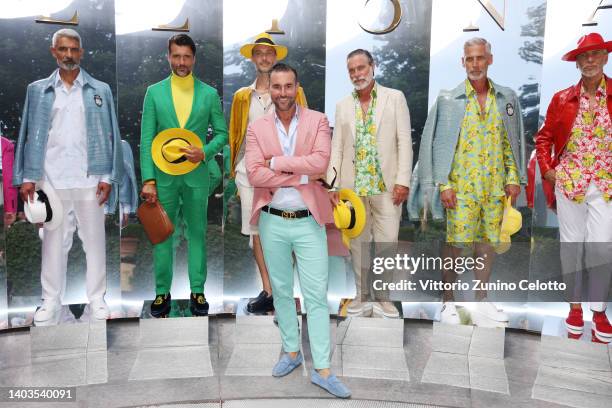 Designer Philipp Plein poses with the models at the presentation of the SS23 Billionaire collection during the Milan Fashion Week S/S 2023 on June...