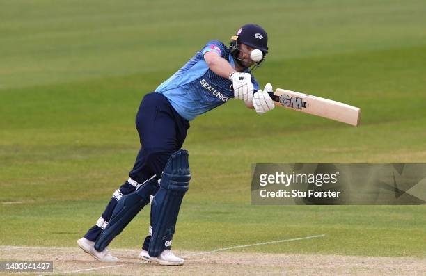 Adam Lyth of Yorkshire hits out during the Vitality T20 Blast match between Durham and Yorkshire Vikings at Seat Unique Riverside on June 17, 2022 in...