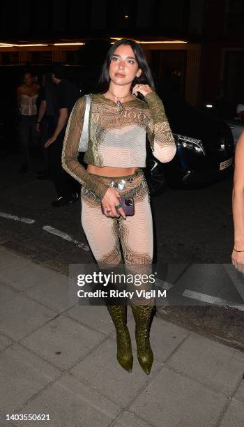 Dua Lipa is seen outside The Twenty Two hotel on June 17, 2022 in London, England.