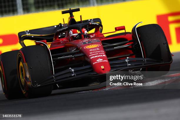 Charles Leclerc of Monaco driving the Ferrari F1-75 on track during practice ahead of the F1 Grand Prix of Canada at Circuit Gilles Villeneuve on...