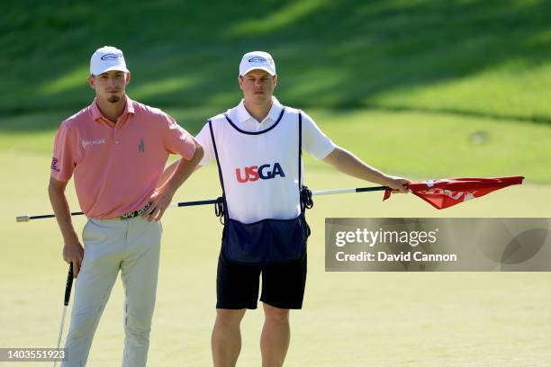 Sam Bennett of The United States putts on the 14th hole during the second round of the 2022 U.S.Open Championship at The Country Club on June 17,...