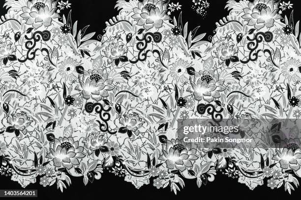 full frame thai silk traditional motif textile and texture background. - drawing art product stock pictures, royalty-free photos & images