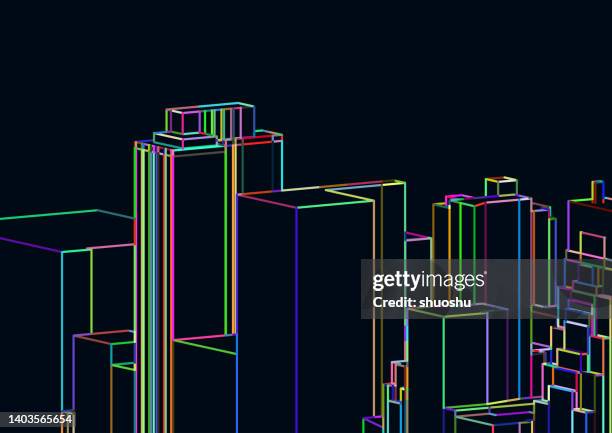 abstract colors neon 3d cube line structure space pattern background - empty corridor stock illustrations