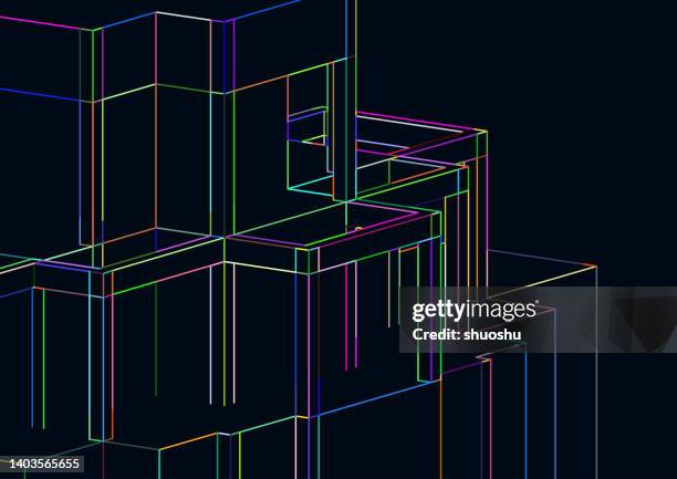 abstract colors neon line structure space pattern background - android blueprint stock illustrations