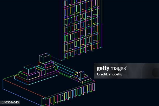 abstract colors neon line structure space pattern background - android blueprint stock illustrations