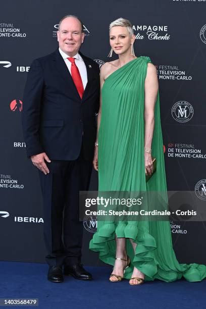 Prince Albert II of Monaco and Princess Charlene of Monaco attend the opening ceremony during the 61st Monte Carlo TV Festival on June 17, 2022 in...