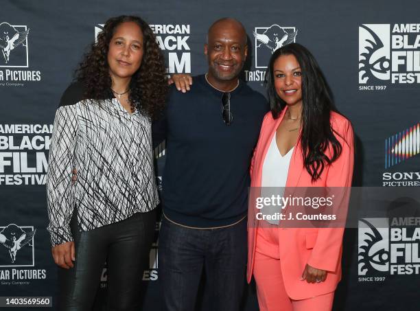 Gina Prince-Bythewood, ABFF Founder Jeff Friday and TriStar Pictures President Nicole Brown pose for a photo prior to the "Fierce Female Filmmakers...