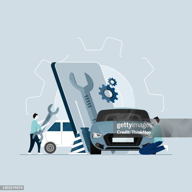 professional automobile maintenance and service application - craftsman workshop stock illustrations