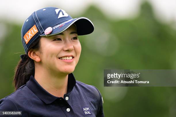 Kotone Hori of Japan smiles after holing out on the 9th green during the second round of Nichirei Ladies at Sodegaura Country Club Shinsode Course on...