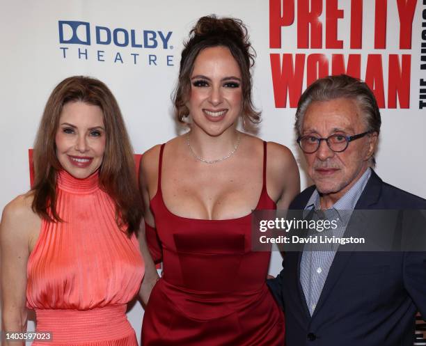 Jackie Jacobs, cast member Olivia Valli and Frankie Valli pose at the Los Angeles opening night for "Pretty Woman The Musical" at the Dolby Theatre...