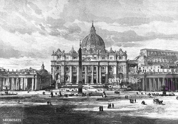 stockillustraties, clipart, cartoons en iconen met rome, st. peter basilica - vatican city