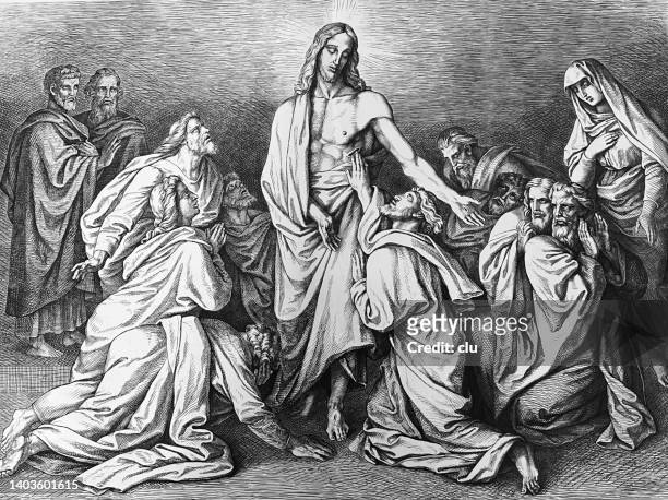 the doubting apostle , jesus surrounded by his disciples - catholic easter 幅插畫檔、美工圖案、卡通及圖標