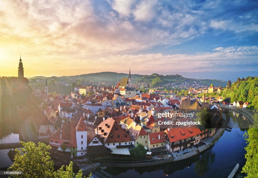 Cesky Krumlov cityscape at sunrise - Czech Republic