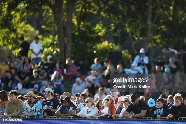 The crowd watches on during the round 15 NRL match between the Cronulla Sharks and the Gold Coast Titans at , on June 18 in Coffs Harbour, Australia.