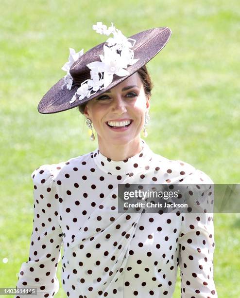 Catherine, Duchess of Cambridge in the parade ring during Royal Ascot 2022 at Ascot Racecourse on June 17, 2022 in Ascot, England.