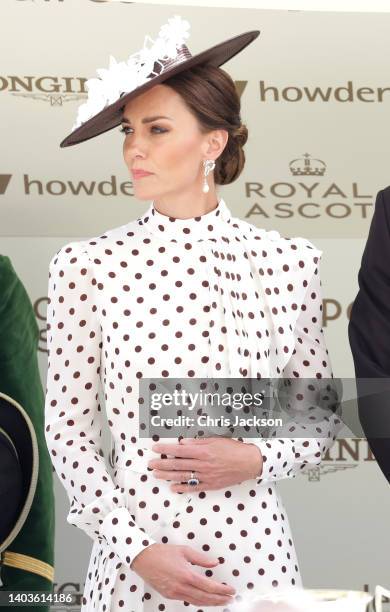 Catherine, Duchess of Cambridge in the parade ring during Royal Ascot 2022 at Ascot Racecourse on June 17, 2022 in Ascot, England.