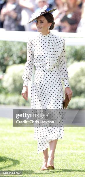 Catherine, Duchess of Cambridge in the parade ring during Royal Ascot 2022 at Ascot Racecourse on June 17, 2022 in Ascot, England.