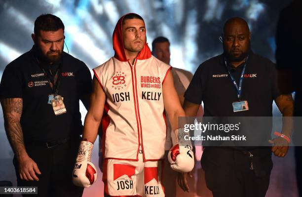 Josh Kelly makes his way to the ring during the Super Welterweight fight between Josh Kelly and Peter Kramer as part of the Wasserman fight night at...