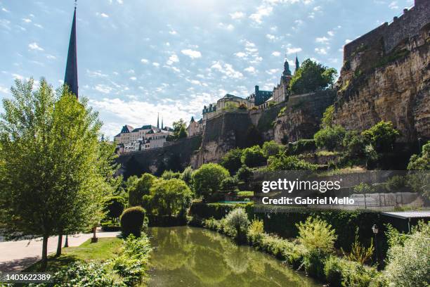 the grund, lower town in luxembourg - luxembourg stock pictures, royalty-free photos & images