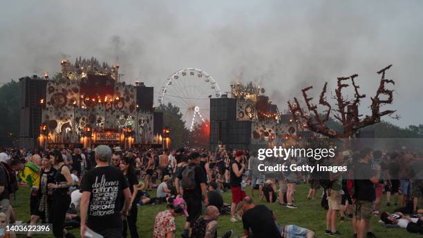 General view of the fans resting during the Hellfest festival on June 17, 2022 in Clisson, France. After a two year hiatus during the Covid pandemic...