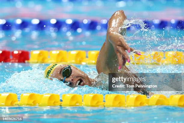 Brianna Throssell of Team Australia competes in the Women's 4x100m Freestyle heat on day one of the Budapest 2022 FINA World Championships at Duna...