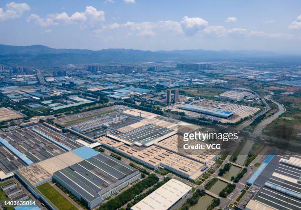 Aerial view of the Chengdu branch of FAW-Volkswagen Automobile Co., Ltd, a joint venture between FAW Group and Volkswagen Group, on May 16, 2022 in...