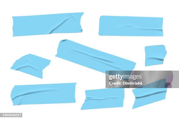 stockillustraties, clipart, cartoons en iconen met vector adhesive tape. set of realistic blue sticky tape stripes - duct tape