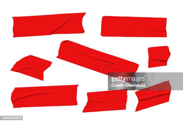 stockillustraties, clipart, cartoons en iconen met vector adhesive tape. set of realistic red sticky tape stripes - duct tape