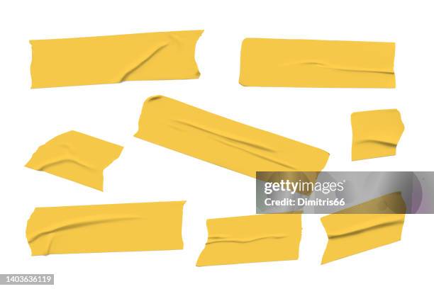 vector adhesive tape. set of realistic yellow sticky tape stripes - sticky tape stock illustrations