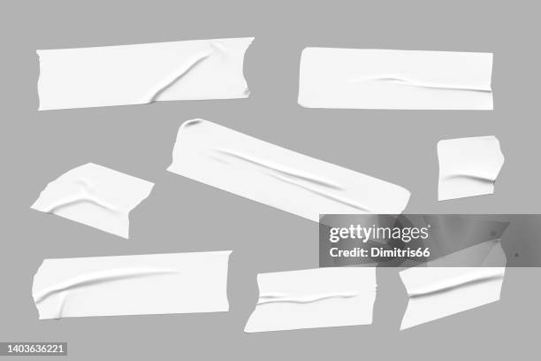 vector adhesive tape. set of realistic white sticky tape stripes - wrinkled stock illustrations