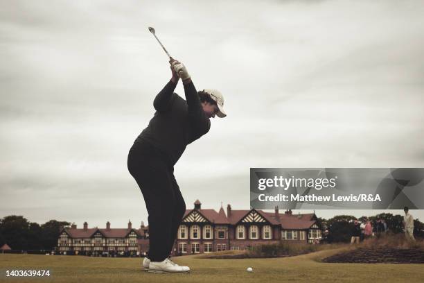 Aldrich Potgieter of South Africa plays his second shot from the 18th fairway during the Final of day six of the R&A Amateur Championship at Royal...