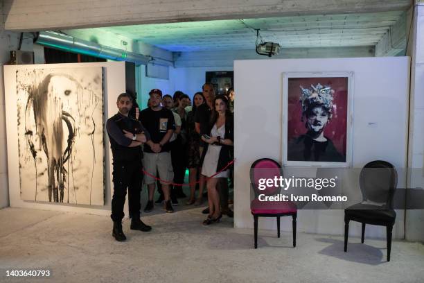 People wait their turn at the performance "Annusa Valentina Nappi" on June 17, 2022 in Casoria, Italy. The body performance by Valentina Nappi at the...