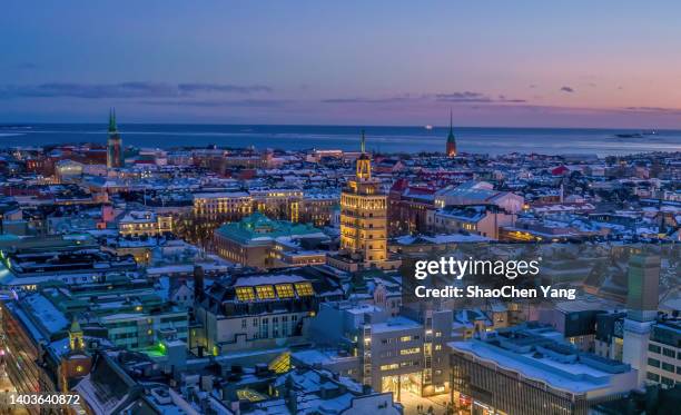 aerial view of helsinki at a winter night - finland stock pictures, royalty-free photos & images