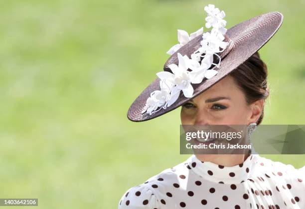 Catherine, Duchess of Cambridge in the parade ring during Royal Ascot 2022 at Ascot Racecourse on June 17, 2022 in Ascot, England.