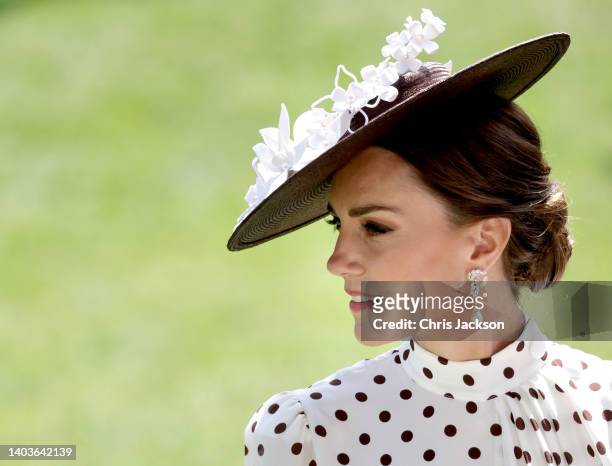 Catherine, Duchess of Cambridge in the parade ring during Royal Ascot 2022 at Ascot Racecourse on June 17, 2022 in Ascot, England.