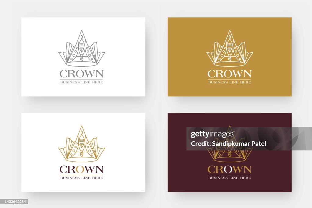 Original linear image of the crown. Isolated vector emblem. Illustration in simple flat style.